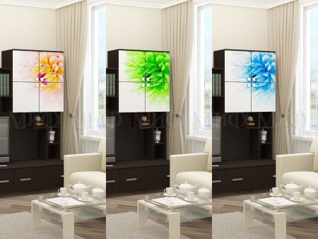 Гостиная Сицилия МДФ (Ш -3200 × В -2070 × Г-570 мм)/Венге + Белый Фотопечать на Выбор