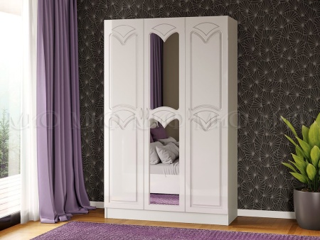 Шкаф 3-х Створчатый  Настя-1 МДФ Белый/Белый Глянец Ш-1350хВ-2116хГ-540 мм